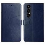 For Sony Xperia 1 VII Y-shaped Pattern Flip Leather Phone Case(Blue)