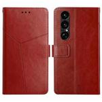 For Sony Xperia 1 VII Y-shaped Pattern Flip Leather Phone Case(Brown)