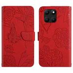 For Honor X6A HT03 Skin Feel Butterfly Embossed Flip Leather Phone Case(Red)