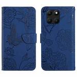 For Honor X6A HT03 Skin Feel Butterfly Embossed Flip Leather Phone Case(Blue)