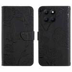 For Honor X8b HT03 Skin Feel Butterfly Embossed Flip Leather Phone Case(Black)