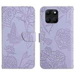 For Honor X8b HT03 Skin Feel Butterfly Embossed Flip Leather Phone Case(Purple)