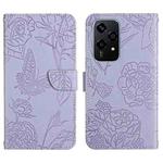 For Honor 200 Lite Global HT03 Skin Feel Butterfly Embossed Flip Leather Phone Case(Purple)