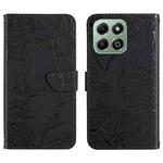 For Honor X6b HT03 Skin Feel Butterfly Embossed Flip Leather Phone Case(Black)