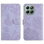 For Honor 200 Smart Global HT03 Skin Feel Butterfly Embossed Flip Leather Phone Case(Purple)