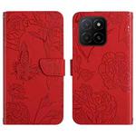 For Honor X5b 4G / X5b Plus 4G HT03 Skin Feel Butterfly Embossed Flip Leather Phone Case(Red)