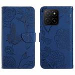 For Honor X5b 4G / X5b Plus 4G HT03 Skin Feel Butterfly Embossed Flip Leather Phone Case(Blue)