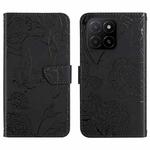 For Honor X5b 4G / X5b Plus 4G HT03 Skin Feel Butterfly Embossed Flip Leather Phone Case(Black)