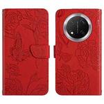 For Honor X9c HT03 Skin Feel Butterfly Embossed Flip Leather Phone Case(Red)