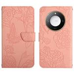 For Honor X9c Smart HT03 Skin Feel Butterfly Embossed Flip Leather Phone Case(Pink)