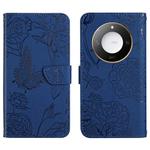 For Honor X9c Smart HT03 Skin Feel Butterfly Embossed Flip Leather Phone Case(Blue)