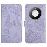 For Honor X9c Smart HT03 Skin Feel Butterfly Embossed Flip Leather Phone Case(Purple)