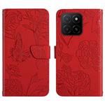 For Honor X8c 4G HT03 Skin Feel Butterfly Embossed Flip Leather Phone Case(Red)
