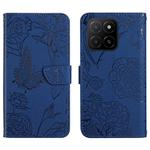 For Honor X8c 4G HT03 Skin Feel Butterfly Embossed Flip Leather Phone Case(Blue)