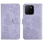 For Honor X8c 4G HT03 Skin Feel Butterfly Embossed Flip Leather Phone Case(Purple)