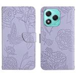 For Honor 400 Lite HT03 Skin Feel Butterfly Embossed Flip Leather Phone Case(Purple)