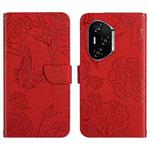 For Honor 400 Pro Global 160.8mm HT03 Skin Feel Butterfly Embossed Flip Leather Phone Case(Red)