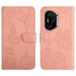 For Honor 400 Pro Global 160.8mm HT03 Skin Feel Butterfly Embossed Flip Leather Phone Case(Pink)