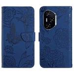 For Honor 400 Pro Global 160.8mm HT03 Skin Feel Butterfly Embossed Flip Leather Phone Case(Blue)