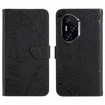 For Honor 400 Pro Global 160.8mm HT03 Skin Feel Butterfly Embossed Flip Leather Phone Case(Black)