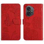 For Honor 400 Global 156.5mm HT03 Skin Feel Butterfly Embossed Flip Leather Phone Case(Red)
