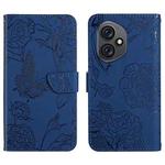 For Honor 400 Global 156.5mm HT03 Skin Feel Butterfly Embossed Flip Leather Phone Case(Blue)