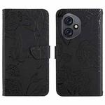 For Honor 400 Global 156.5mm HT03 Skin Feel Butterfly Embossed Flip Leather Phone Case(Black)