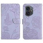 For Honor 400 Global 156.5mm HT03 Skin Feel Butterfly Embossed Flip Leather Phone Case(Purple)