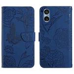 For Sony Xperia 5 V HT03 Skin Feel Butterfly Embossed Flip Leather Phone Case(Blue)