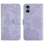 For Sony Xperia 5 V HT03 Skin Feel Butterfly Embossed Flip Leather Phone Case(Purple)