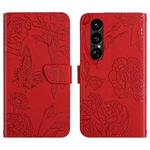 For Sony Xperia 1 VII HT03 Skin Feel Butterfly Embossed Flip Leather Phone Case(Red)