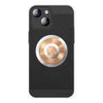For iPhone 14 Plus Honeycomb Hole Copper Cooling Phone Case with Lens Film(Black)
