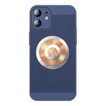For iPhone 12 Honeycomb Hole Copper Cooling Phone Case with Lens Film(Blue)