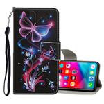 For iPhone XS Max Colored Drawing Pattern Horizontal Flip Leather Case with Holder & Card Slots & Wallet(Fluorescent Butterfly)