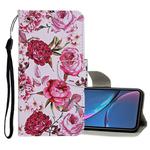 For iPhone XR Colored Drawing Pattern Horizontal Flip Leather Case with Holder & Card Slots & Wallet(Peony)
