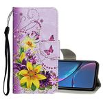 For iPhone XR Colored Drawing Pattern Horizontal Flip Leather Case with Holder & Card Slots & Wallet(Yellow Flower Butterfly)