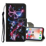 For iPhone X / XS Colored Drawing Pattern Horizontal Flip Leather Case with Holder & Card Slots & Wallet(Fluorescent Butterfly)