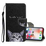 For iPhone X / XS Colored Drawing Pattern Horizontal Flip Leather Case with Holder & Card Slots & Wallet(Little Cat)