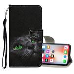 For iPhone X / XS Colored Drawing Pattern Horizontal Flip Leather Case with Holder & Card Slots & Wallet(Black Cat)