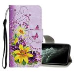 For iPhone 11 Pro Max Colored Drawing Pattern Horizontal Flip Leather Case with Holder & Card Slots & Wallet(Yellow Flower Butterfly)
