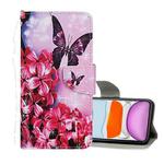 For iPhone 11 Colored Drawing Pattern Horizontal Flip Leather Case with Holder & Card Slots & Wallet(Red Flower Butterfly)