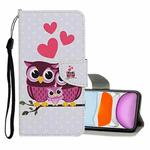 For iPhone 11 Colored Drawing Pattern Horizontal Flip Leather Case with Holder & Card Slots & Wallet(Owl Family)