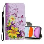 For iPhone 11 Colored Drawing Pattern Horizontal Flip Leather Case with Holder & Card Slots & Wallet(Yellow Flower Butterfly)