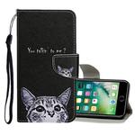 For iPhone 8 Plus / 7 Plus Colored Drawing Pattern Horizontal Flip Leather Case with Holder & Card Slots & Wallet(Little Cat)