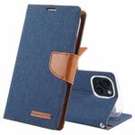 For iPhone 15 GOOSPERY CANVAS DIARY Fabric Texture Flip Leather Phone Case(Navy Blue)