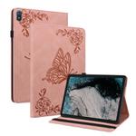 For Nokia T20 Butterfly Flower Embossed Leather Tablet Case(Rose Gold)