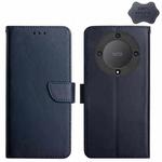 For Honor X9b HT02 Genuine Leather Fingerprint-proof Flip Phone Case(Blue)