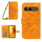 For Sony Xperia 10 VII Skin Feel Sun Flower Embossed Flip Leather Phone Case with Lanyard(Yellow)