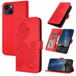 For iPhone 13 Datura Flower Embossed Flip Leather Phone Case(Red)