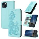 For iPhone 14 Datura Flower Embossed Flip Leather Phone Case(Light blue)